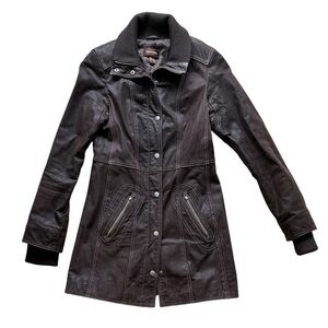 Danier Women’s Brown Leather Mid-Length Jacket Size 3XS Fits XS